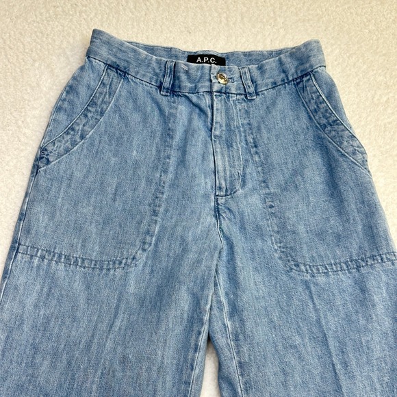 A.P.C. Jeans Women Light Wash Wide Leg Denim Pants Size 24 Made in Tunisia - Picture 4 of 9